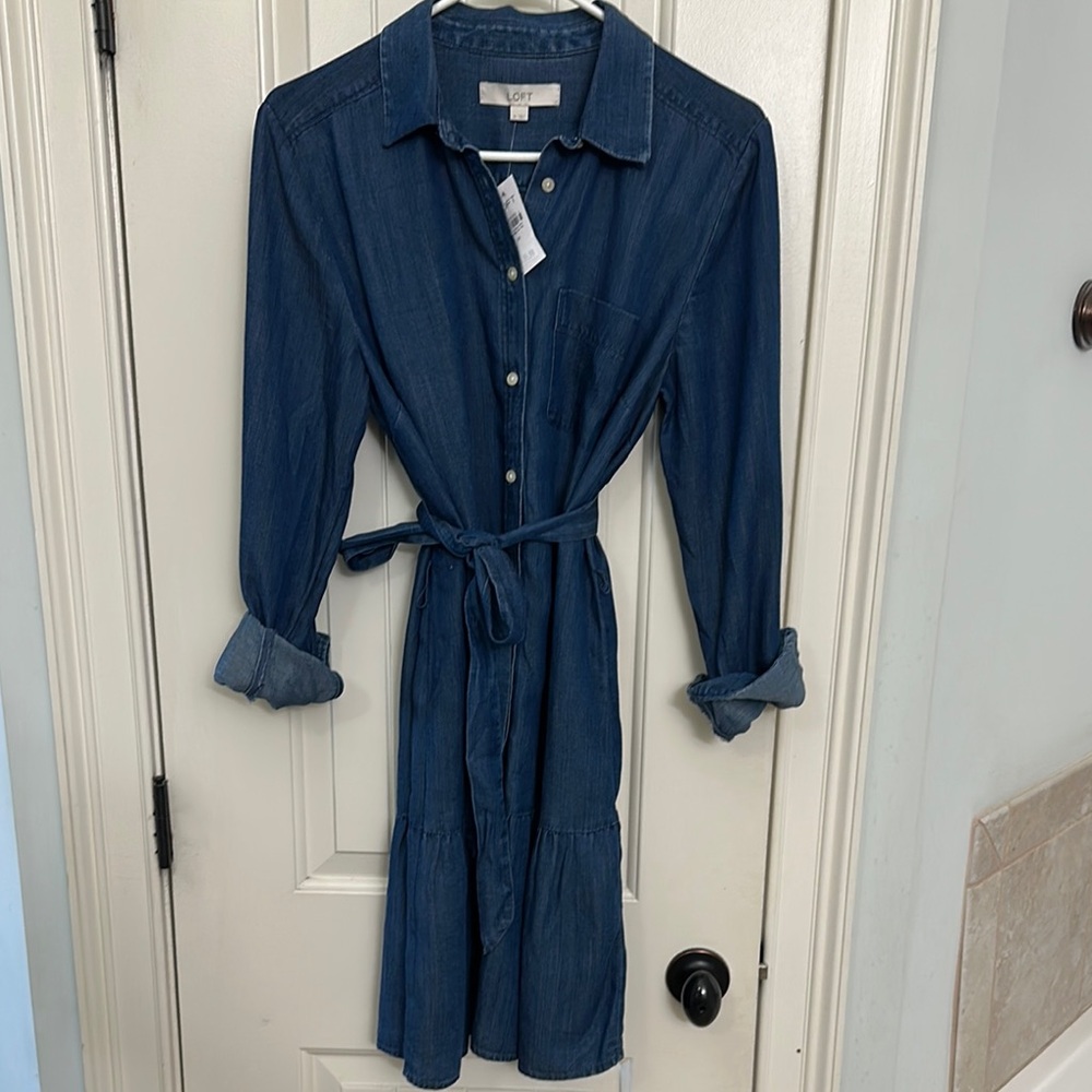 LOFT Long Sleeve Blue Denim Dress NWT size M